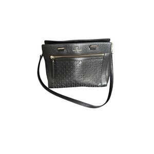Kate Spade Black Pebbled Leather Perforated Floral Shoulder Bag Gold Hardware